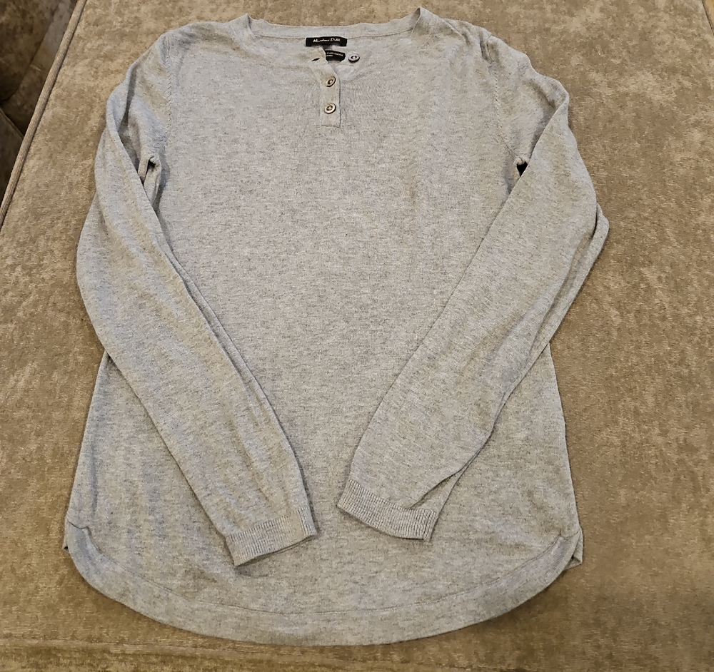 Mossimo Dutti Silk Cotton Cashmere Gray Long Sleeve Henley Shirt size Small